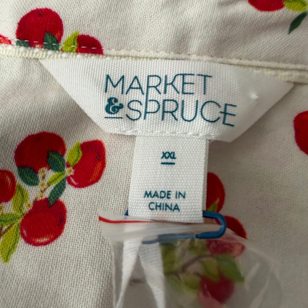 Market & Spruce Court Boxy Crop Cotton Shirt White Red Cherry Print XXL NWT - Picture 5 of 8